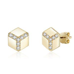 Hexagon Style Diamond Stud Earrings Yellow Gold